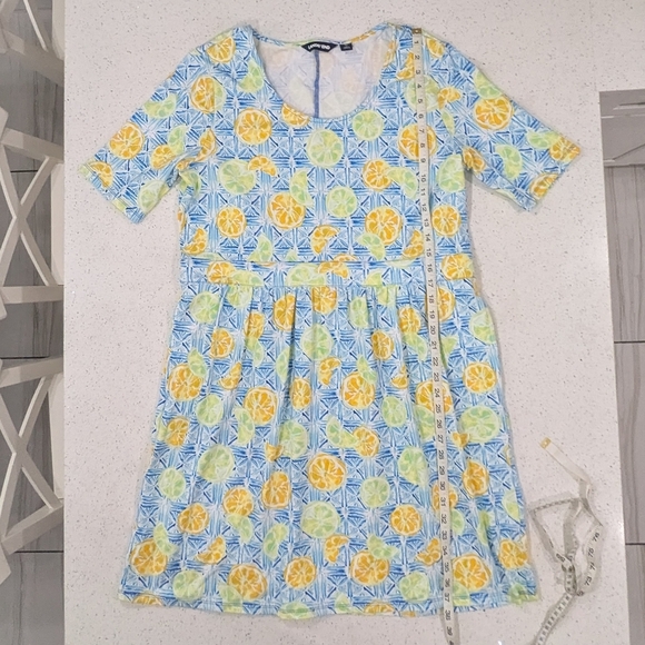 Land's End Orange Blue Lemon Limes Dress Short Sleeve Pockets Summer Tee Plus 18 - Picture 5 of 10
